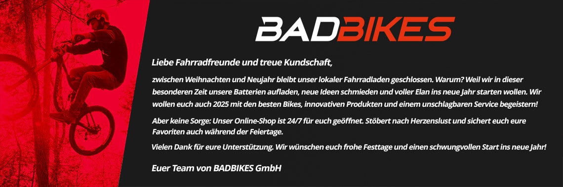 Zwischen Weihnachten und Silvester ist der Fahrradladen geschlossen - online 24/7 bestellen!