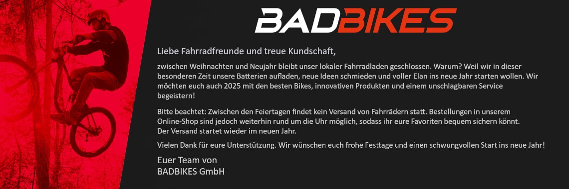 Zwischen Weihnachten und Silvester ist der Fahrradladen geschlossen - online 24/7 bestellen!